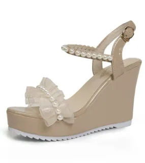 2022 Sandali con zeppa in pelle con plateau Sandali gladiatore Donna Scarpe estive Donna Sandali con tacco alto Taglie forti 32