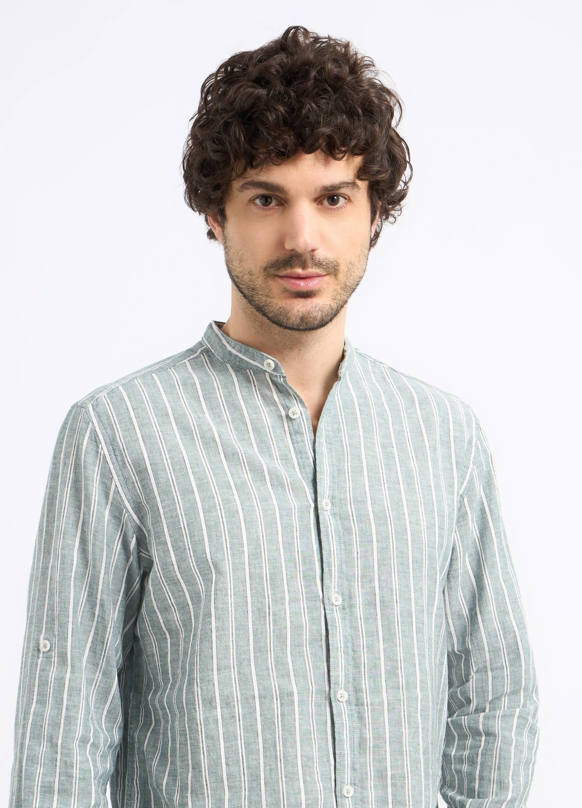 Camicia coreana in misto lino uomo