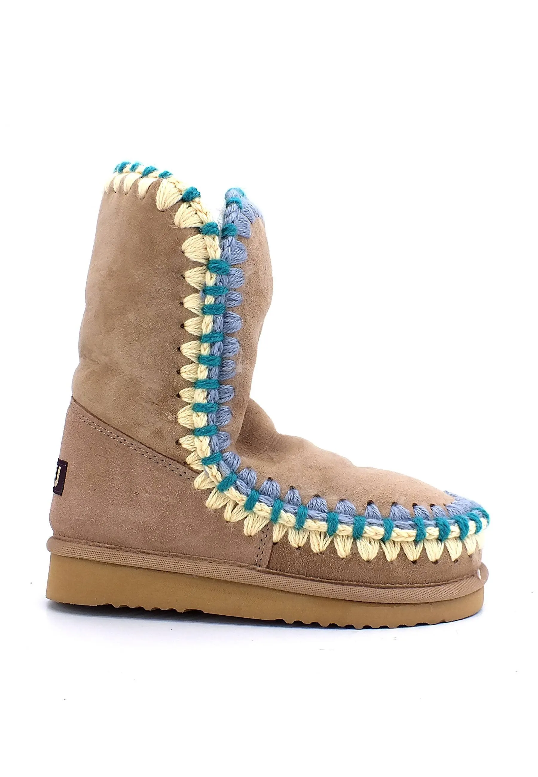 MOU Eskimo Overstitching Stivaletto Pelo Donna Camel