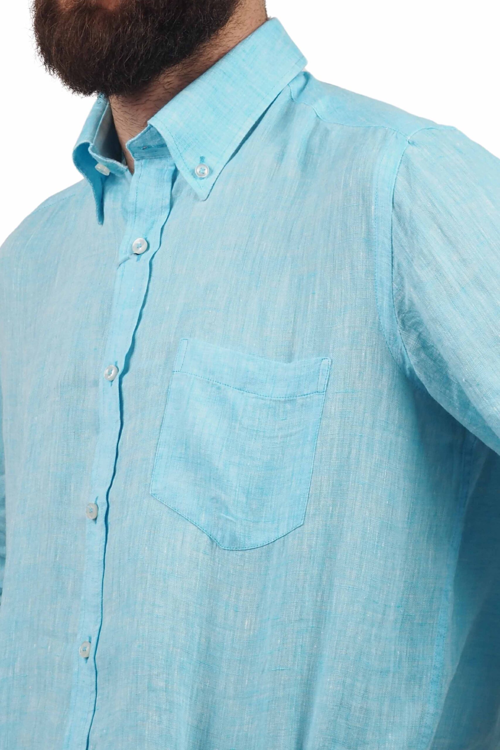 Paul & Shark camicia uomo in lino acqua marina
