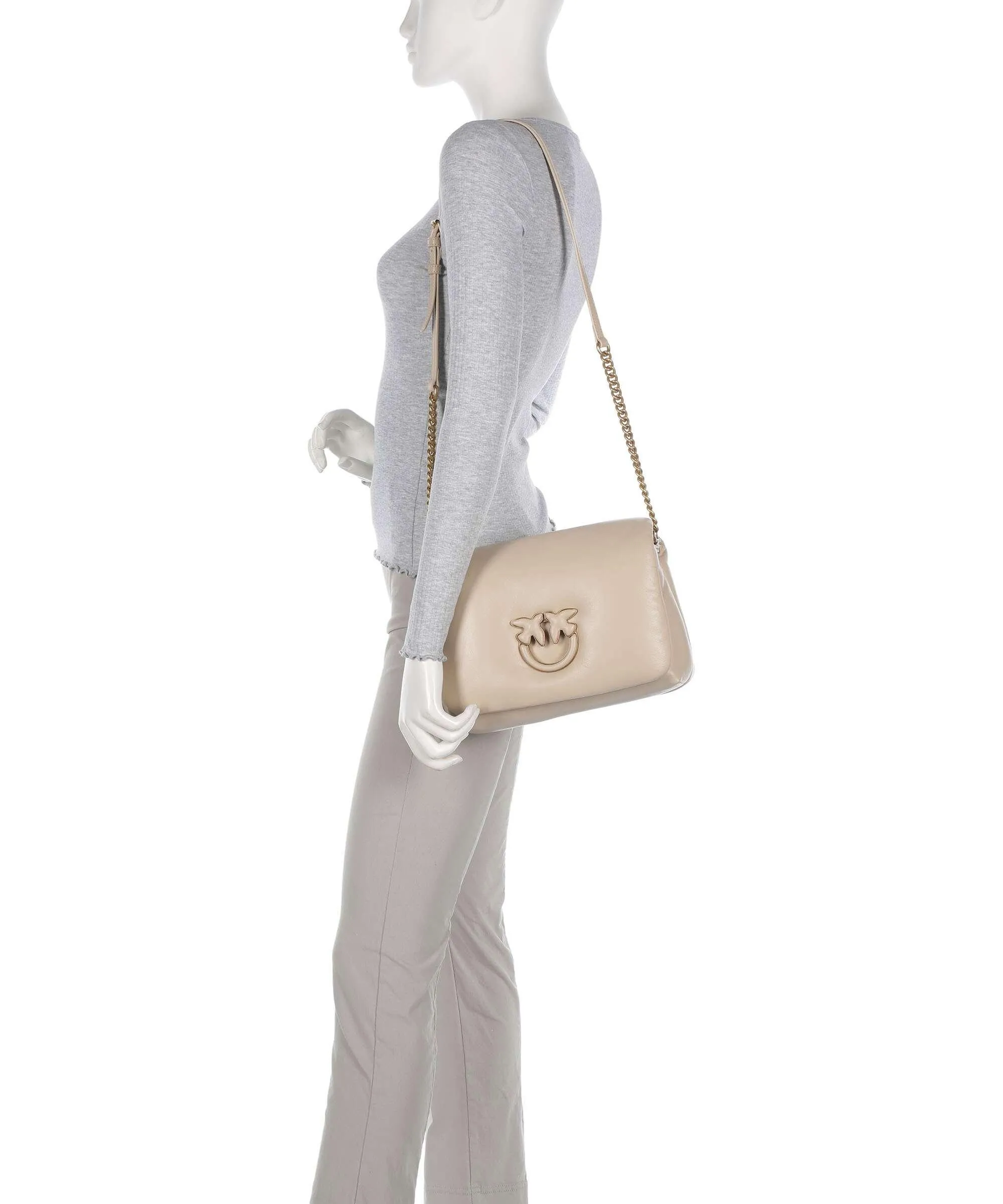  Pinko Love Click Puff Classic Borsa a tracolla pelle di pecora beige  