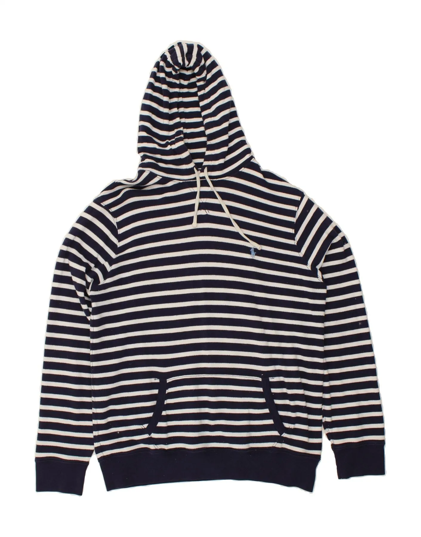 POLO RALPH LAUREN Mens Hoodie Jumper XL Navy Blue Striped Cotton
