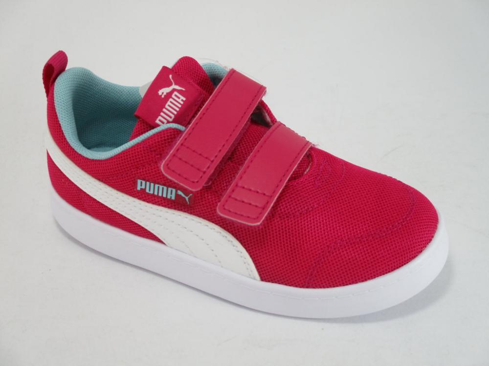 Puma girl's mesh sneakers shoe with Courtflex V2 strap 371759 02 pink