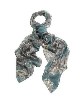 Sciarpa color ottanio in misto cupro e modal a fantasia froreale beige