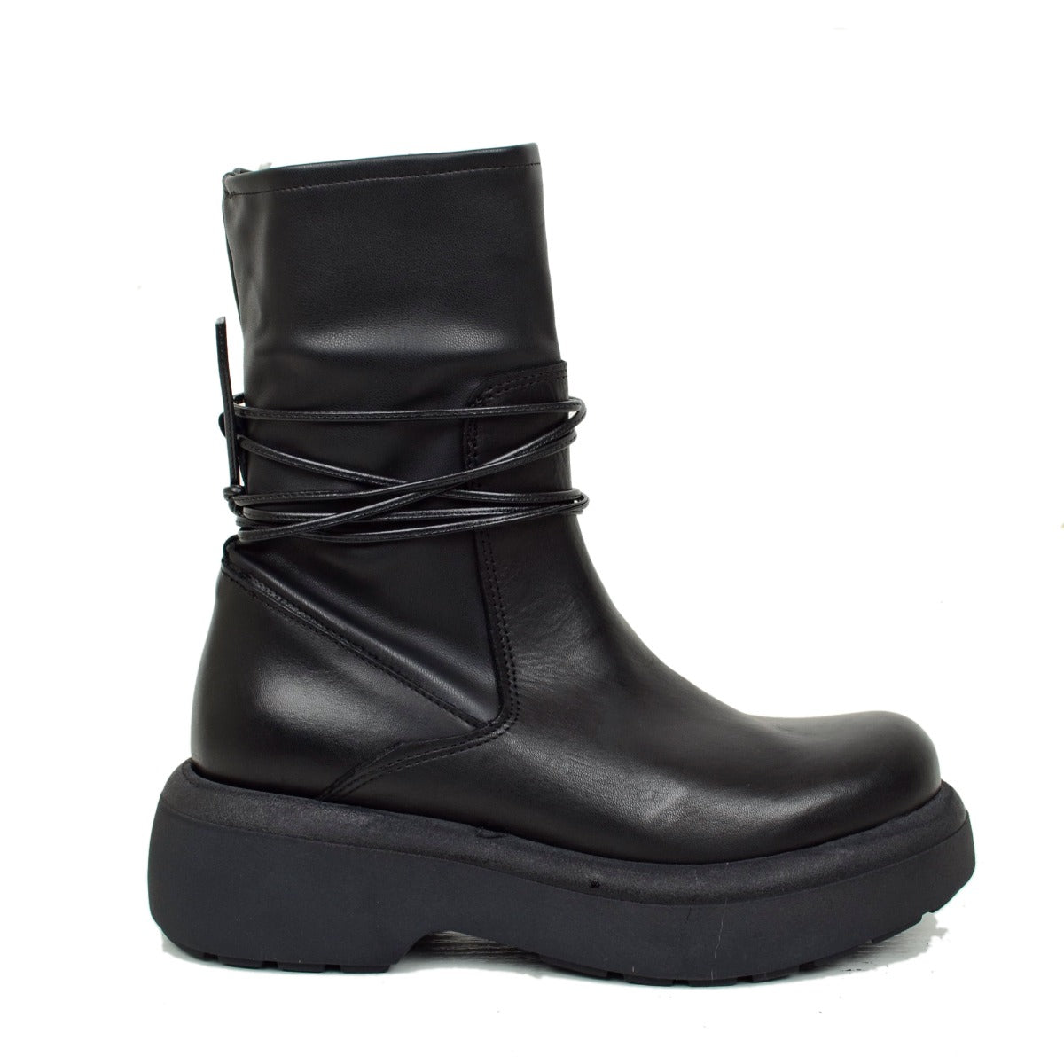 Stivaletti Donna Platform Elasticizzati Neri con Lacci